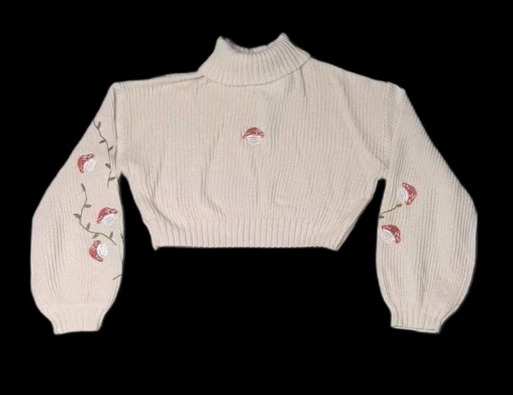 Romwe Long Sleeve Cropped Turtle Neck Sweater Womens Size Medium Cream Color...